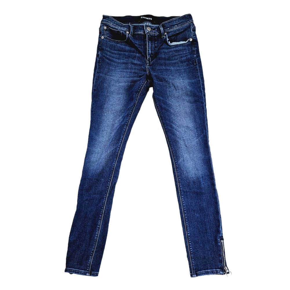 Express -1106 Blue Dark Wash Mid Rise Zip Ankle Skinny Jeans Leggings Size 4L